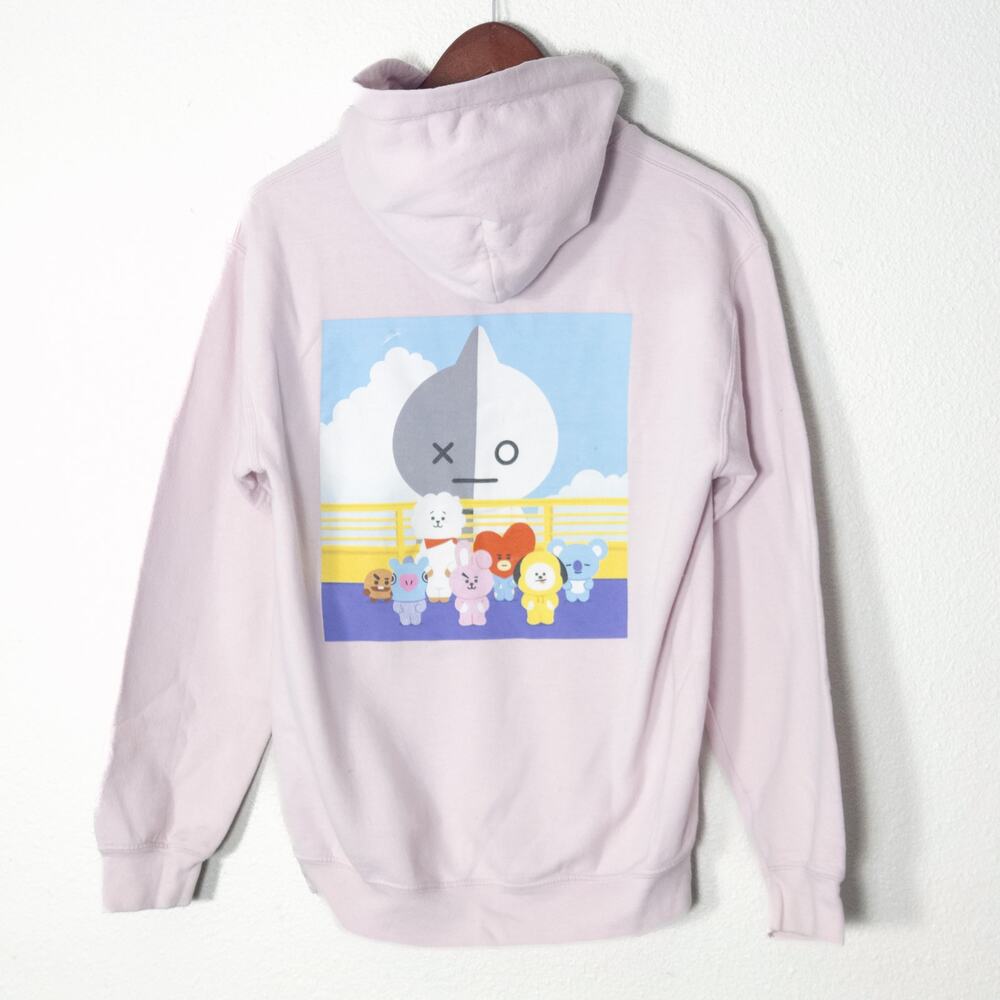 BT21 Pink Graphic Hoodie Size M K-Pop Kawaii Kidcore Pastel Cutecore